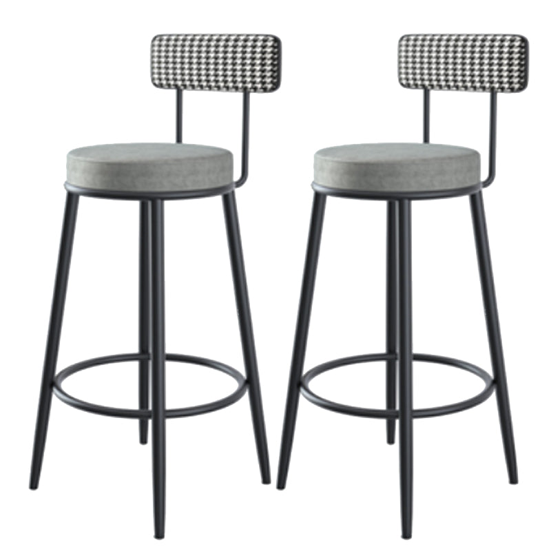 Modern Armless Backrest Counter Stool Iron Kitchen Bar Stool with Velvet Cushion and Pedal