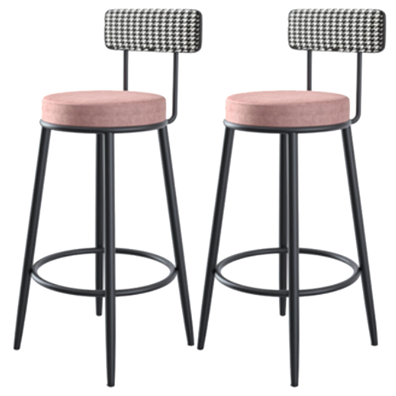 Modern Armless Backrest Counter Stool Iron Kitchen Bar Stool with Velvet Cushion and Pedal