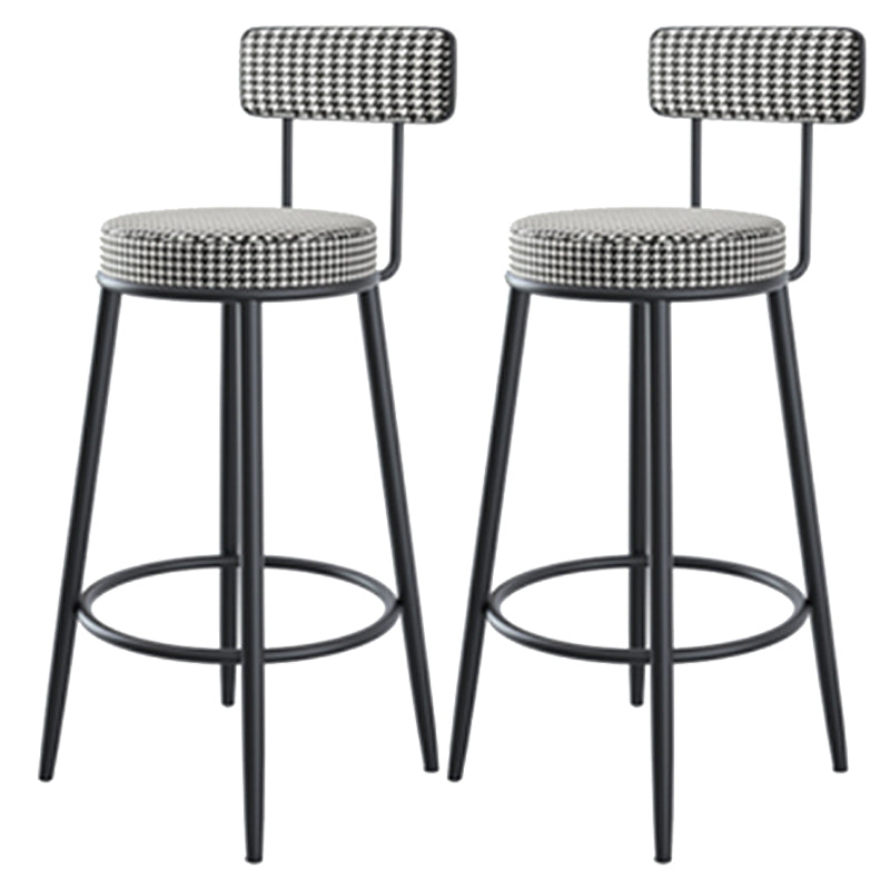 Modern Armless Backrest Counter Stool Iron Kitchen Bar Stool with Velvet Cushion and Pedal