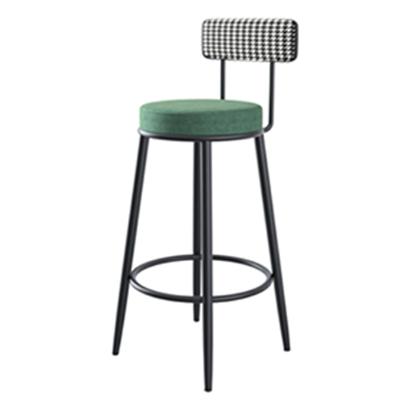 Modern Armless Backrest Counter Stool Iron Kitchen Bar Stool with Velvet Cushion and Pedal