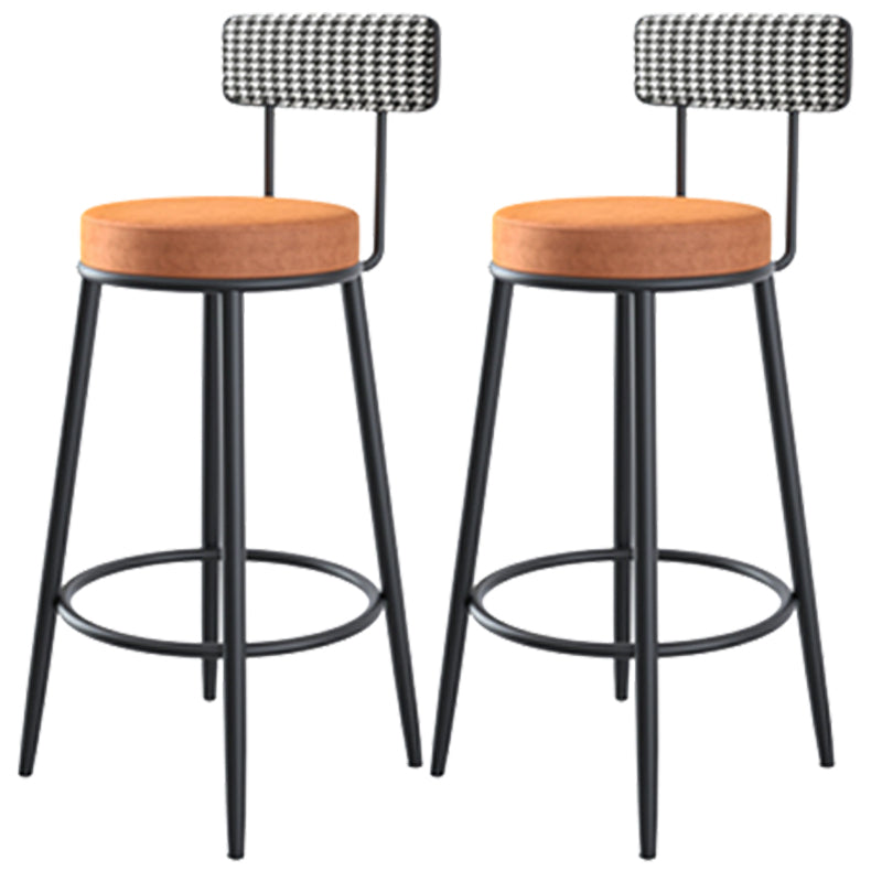 Modern Armless Backrest Counter Stool Iron Kitchen Bar Stool with Velvet Cushion and Pedal