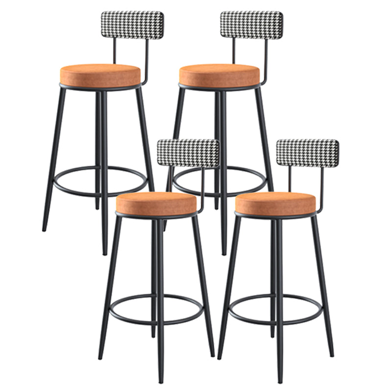 Modern Armless Backrest Counter Stool Iron Kitchen Bar Stool with Velvet Cushion and Pedal