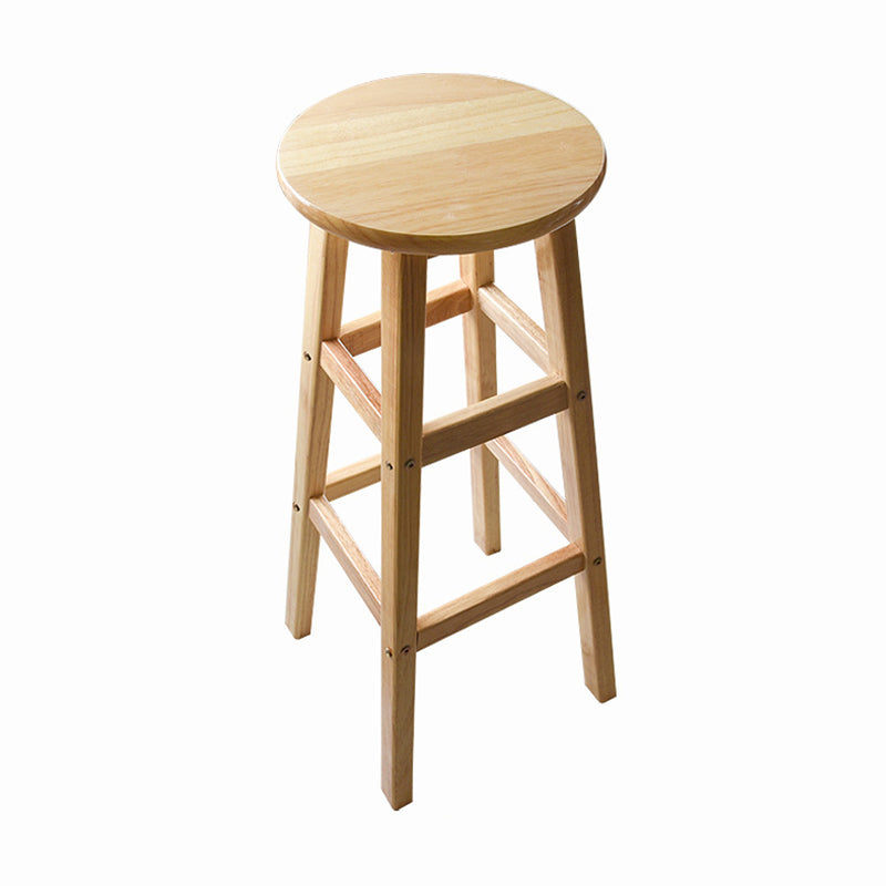 Minimalist Design Solid Wood Bar Stool Backless Counter Chair with Wood Base