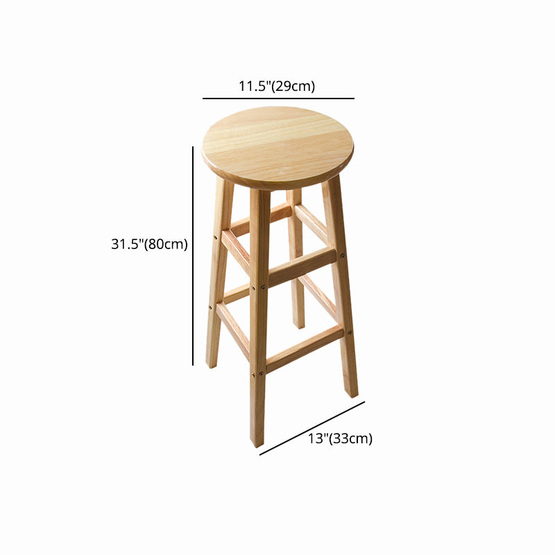 Minimalist Design Solid Wood Bar Stool Backless Counter Chair with Wood Base