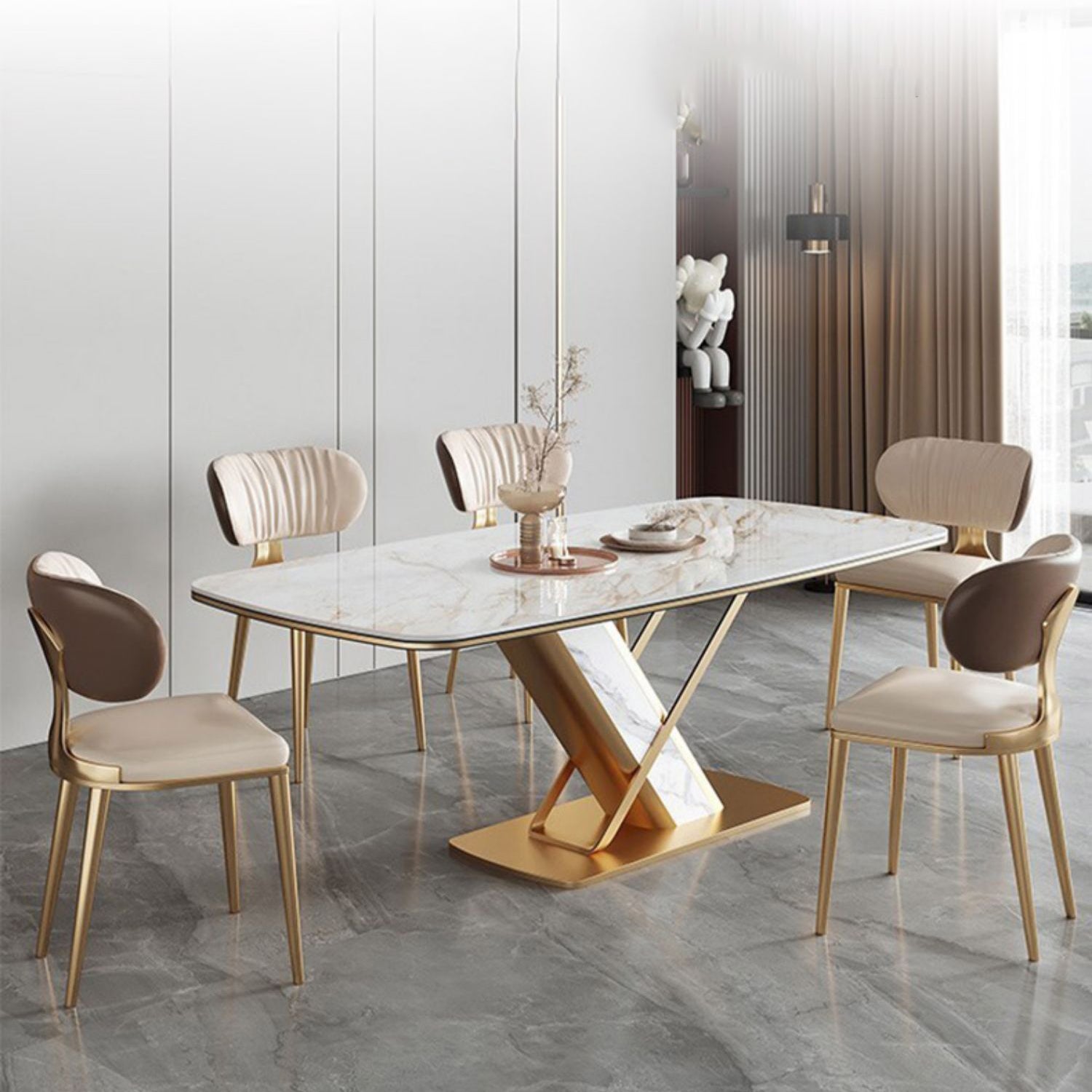 Luxury Sintered Stone Dining Set 1/4/5/7 Pieces Rectangle Kitchen Table with Chairs