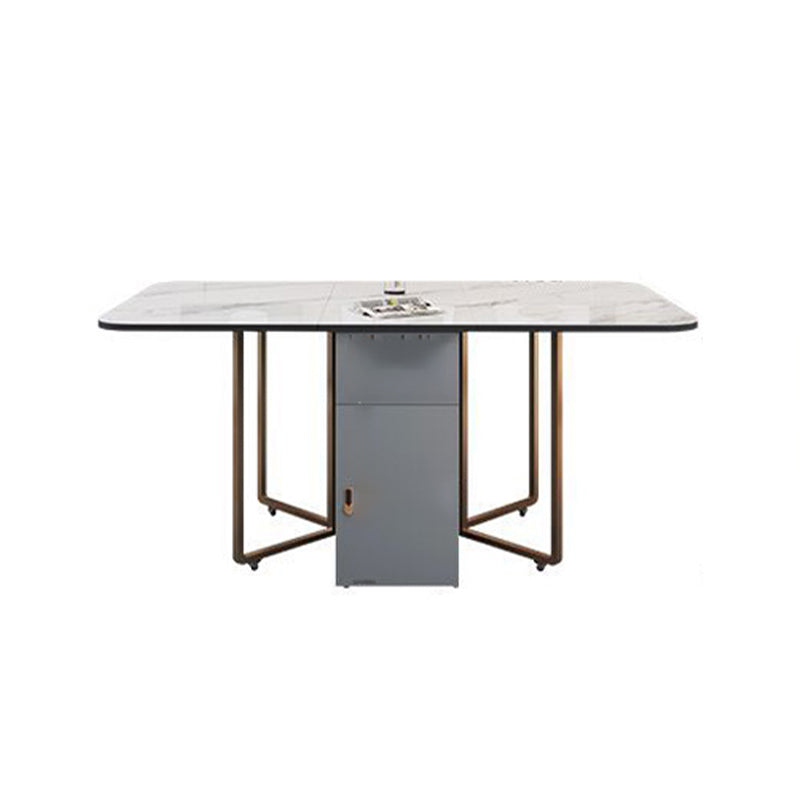 Foldable Sintered Stone Dining Table Modern Rectangle Table with Trestle Base