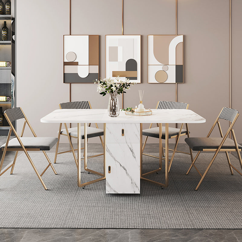 Foldable Sintered Stone Dining Table Modern Rectangle Table with Trestle Base
