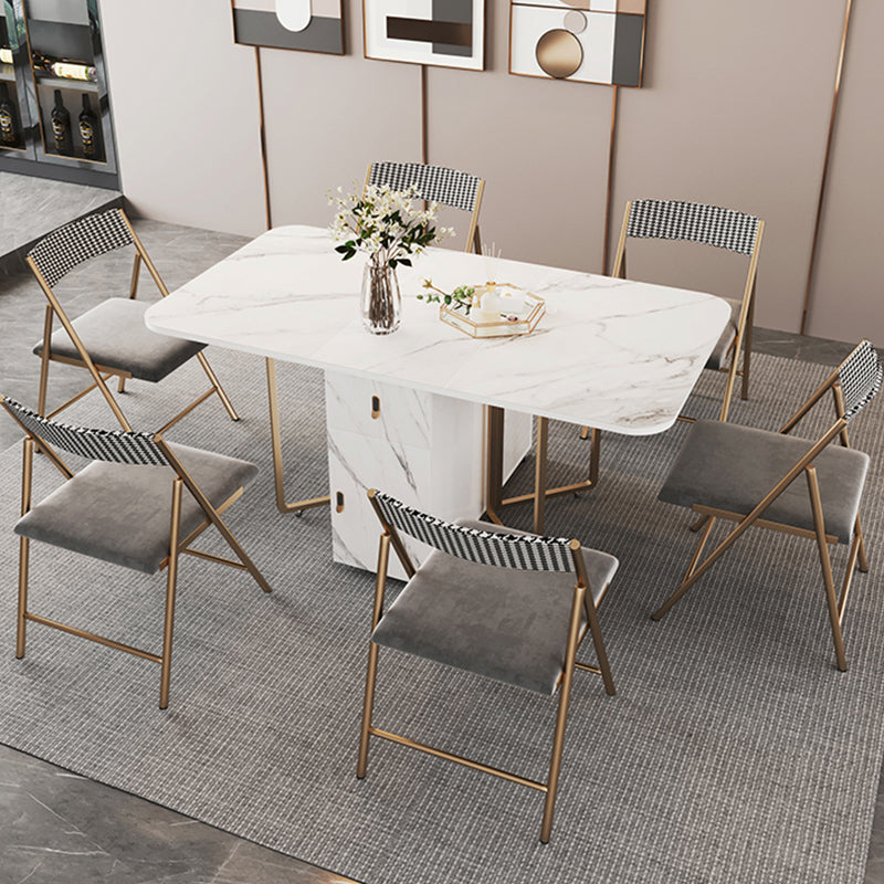Foldable Sintered Stone Dining Table Modern Rectangle Table with Trestle Base