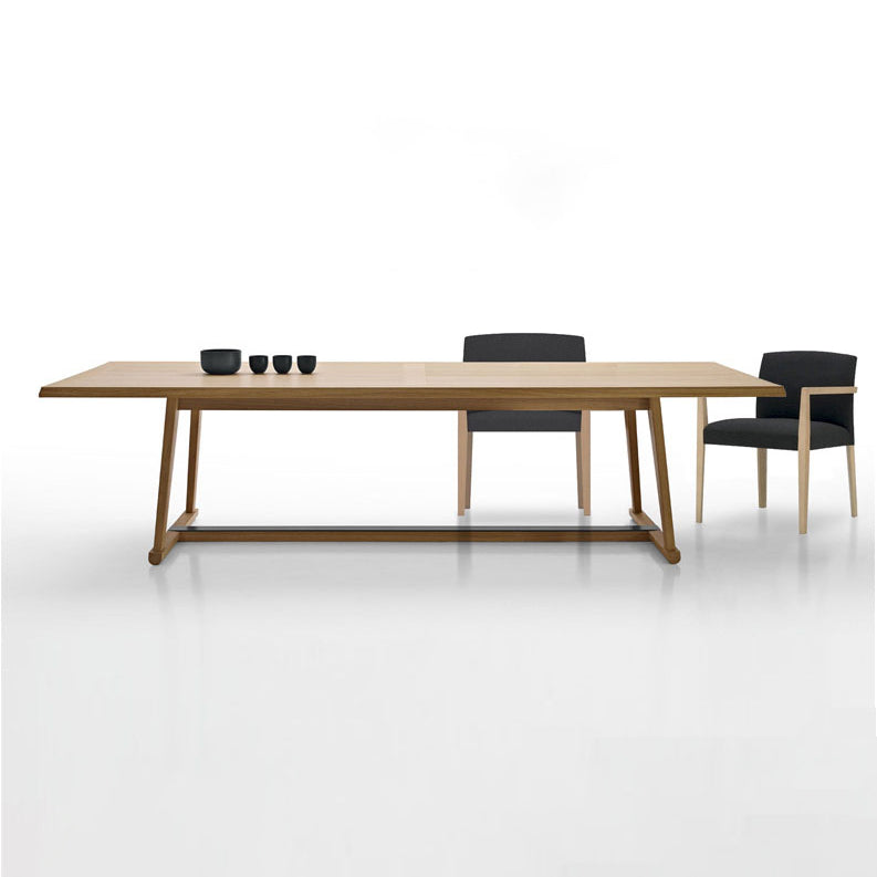 Table de salle à manger avec plateau en bois de pin, table de luxe traditionnelle avec base à tréteaux