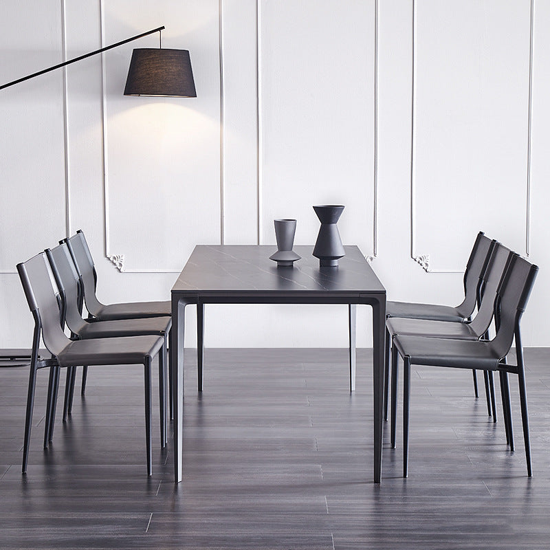 Stone Top Dining Table Rectangle Contemporary Table with 4 Legs in Black