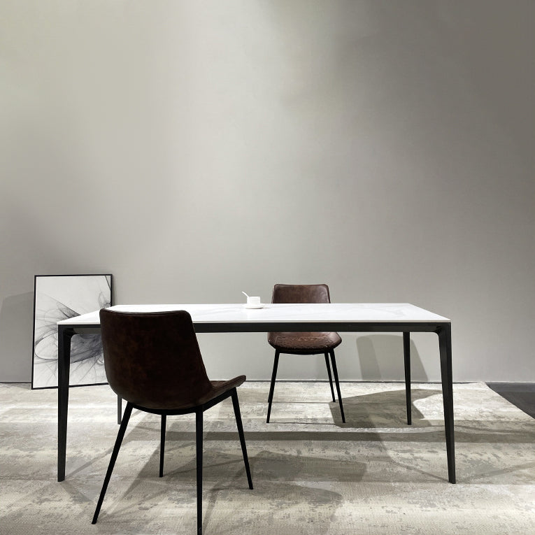Stone Top Dining Table Rectangle Contemporary Table with 4 Legs in Black