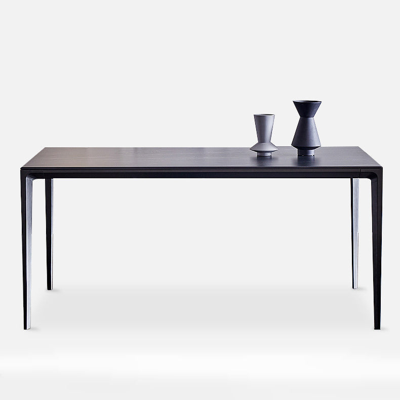 Stone Top Dining Table Rectangle Contemporary Table with 4 Legs in Black