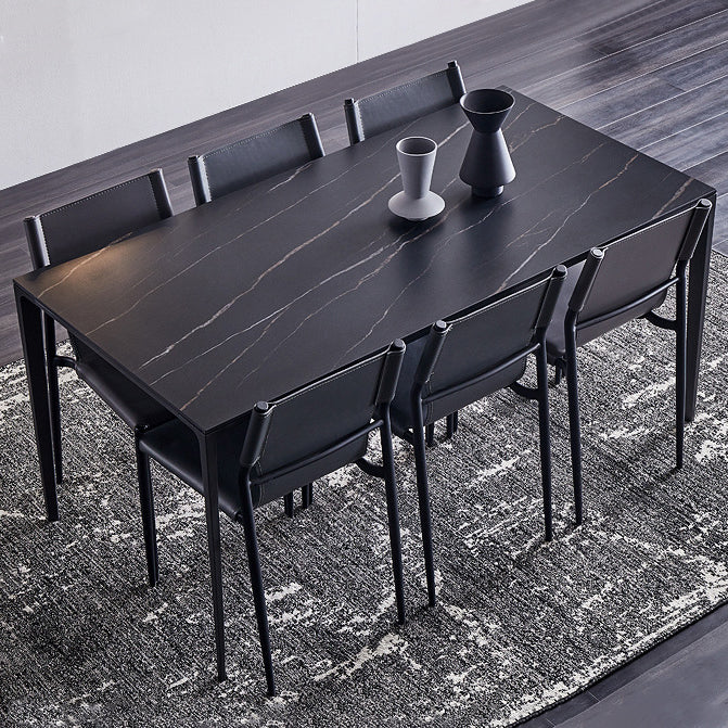 Stone Top Dining Table Rectangle Contemporary Table with 4 Legs in Black