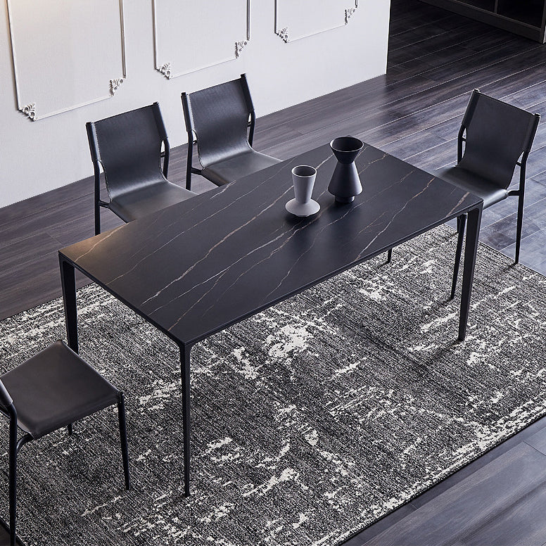 Stone Top Dining Table Rectangle Contemporary Table with 4 Legs in Black