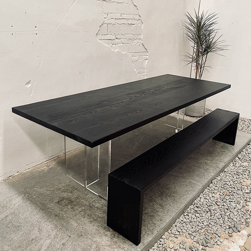 Wood Top Dining Table Modern Table with Double Acrylic Legs for Living Room