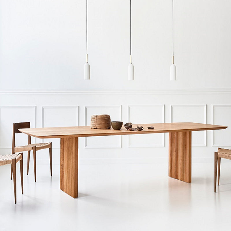 Pine Solid Wood Dining Site Table Modern Rectangle Double Pedestal Dining Table