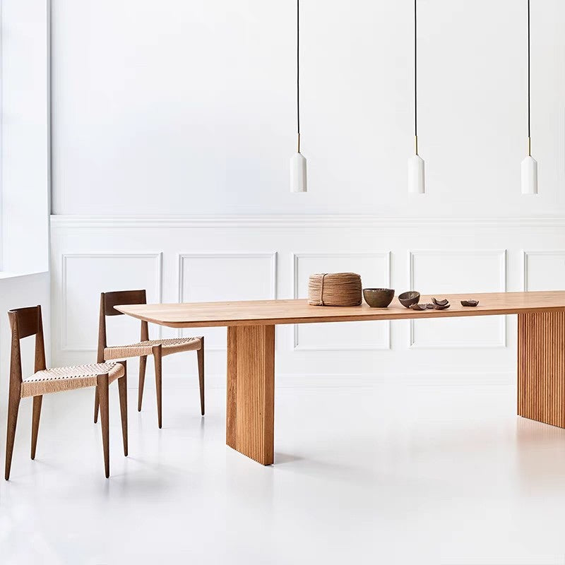 Pine Solid Wood Dining Site Table Modern Rectangle Double Pedestal Dining Table