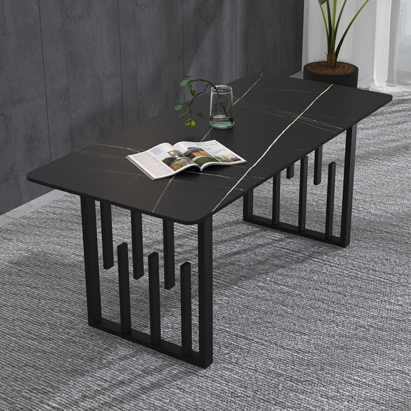 Traditional Luxury Dining Table Metal Double Pedestal Rectangle Counter Dining Table