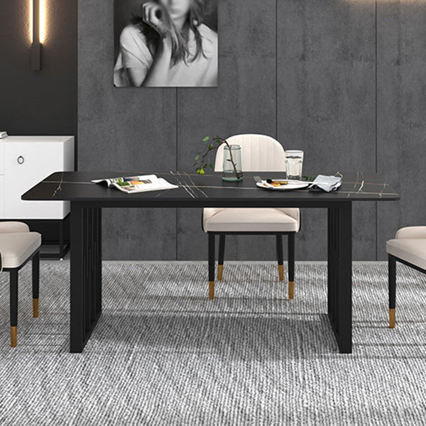 Glam Style Stone Top Double Pedestal Table Home Rectangle Dining Table