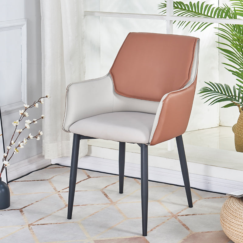 Modern Style Black Metal Arm Chair Upholstered Side Chair for Dining Room