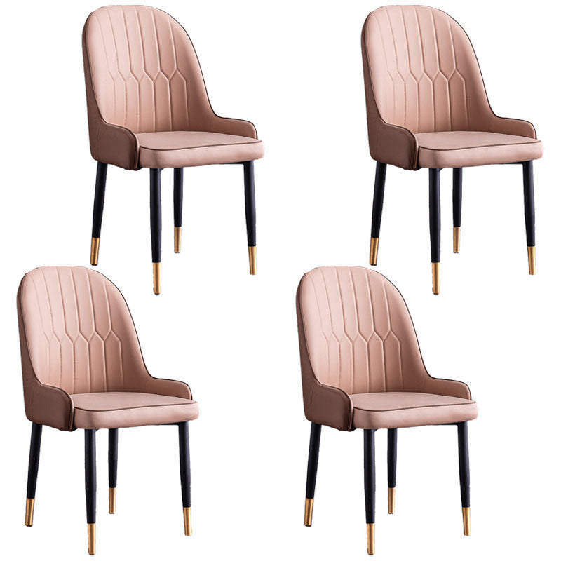 Modern Style Metal Armless Chair Faux Leather Side Chair for Dining Room