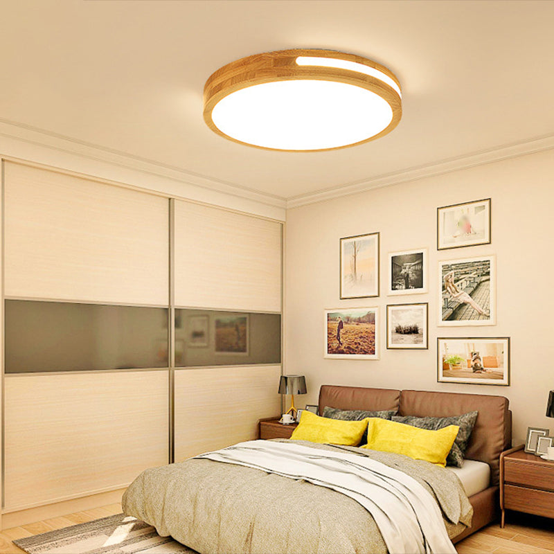 Luce del soffitto a sfioramento del legno rotondo moderno a 1 lutto a rullo a filo montato in marrone