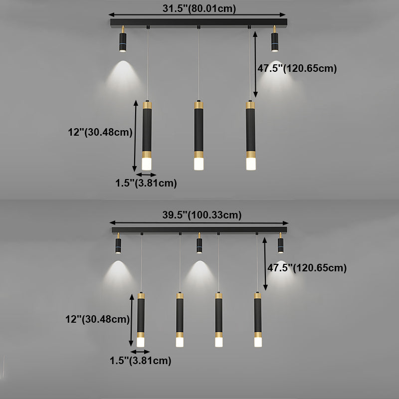 Luz de la isla de cilindro de estilo contemporáneo Luz de la isla de metal en negro
