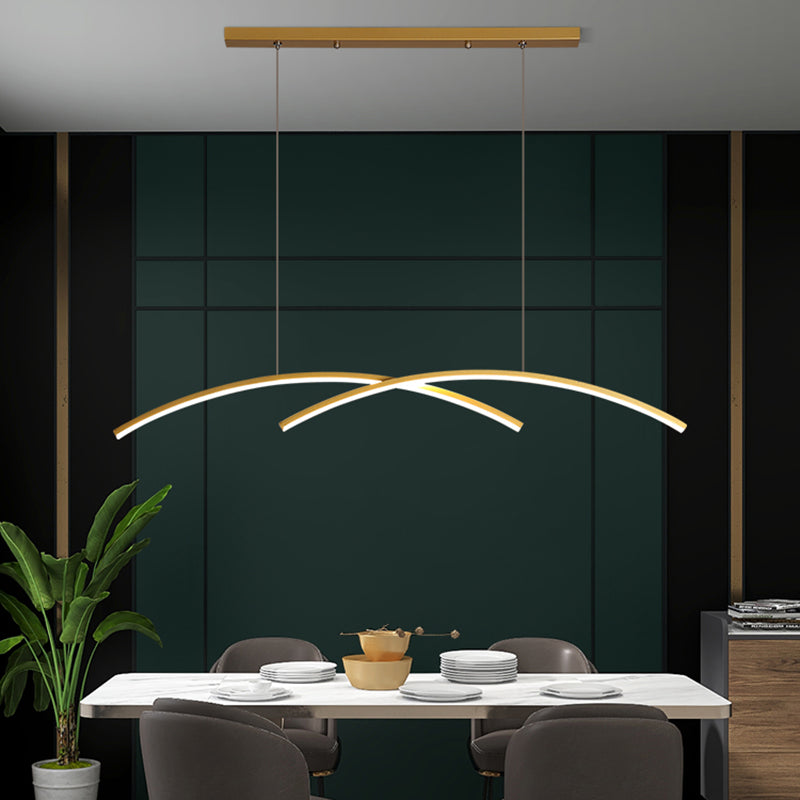 Idées d'éclairage d'île linéaire de style moderne en métal 2 pendentifs îlots légers en or