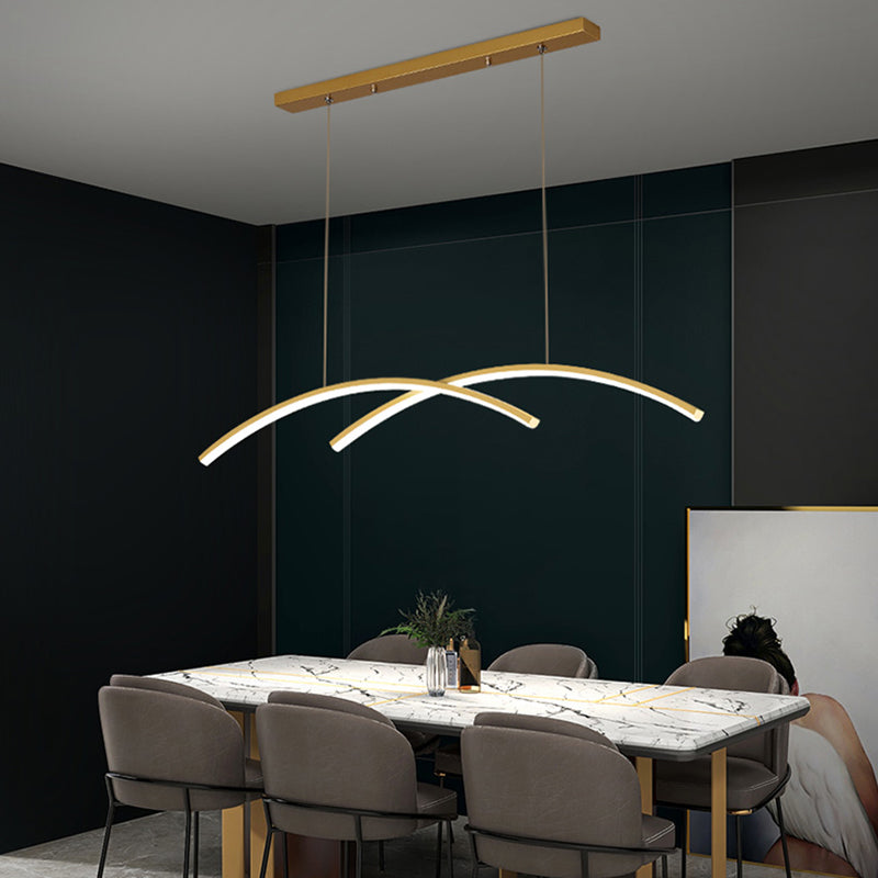 Idées d'éclairage d'île linéaire de style moderne en métal 2 pendentifs îlots légers en or