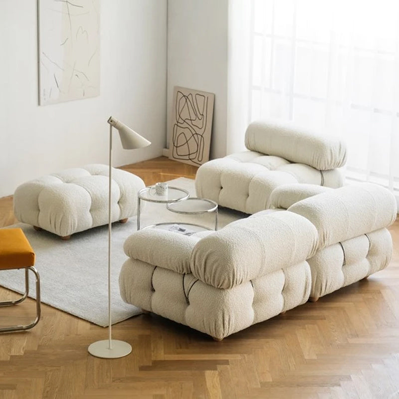 Contemporary Biscuit Back Sofa 26.38"High Velvet Couch for Living Room,White