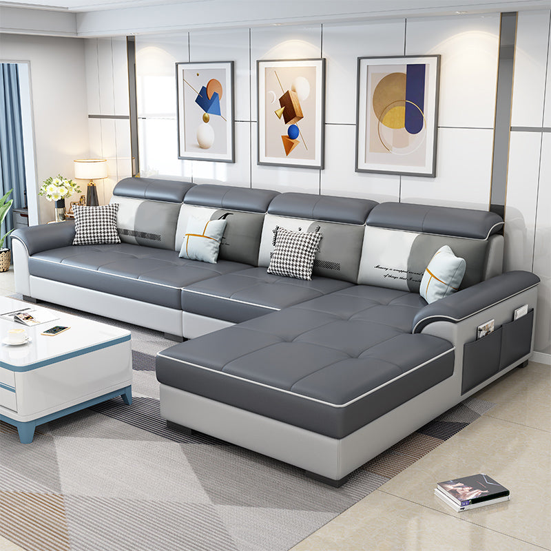 Contemporary 4-seater Sofa Sewn Pillow Back Sectional with Storage