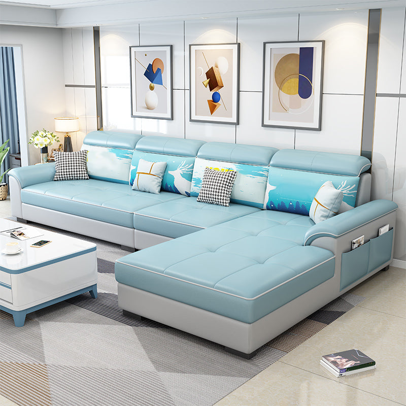 Contemporary 4-seater Sofa Sewn Pillow Back Sectional with Storage