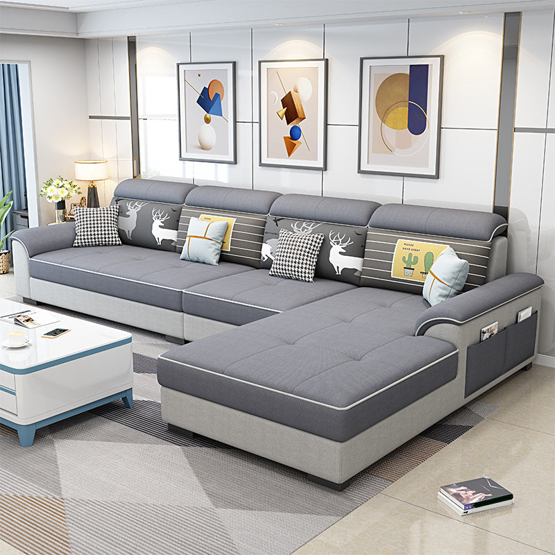 Contemporary 4-seater Sofa Sewn Pillow Back Sectional with Storage