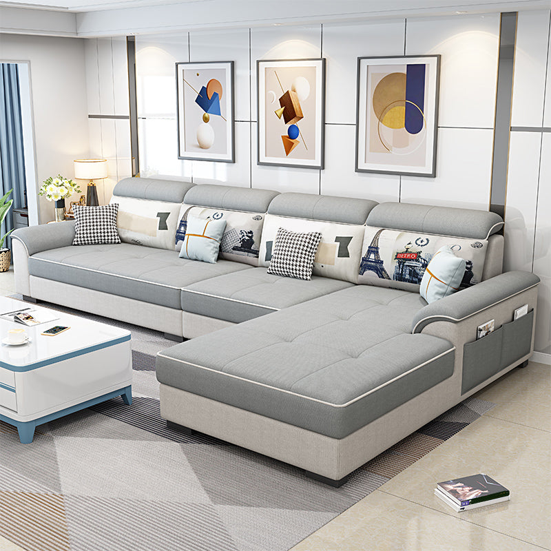 Contemporary 4-seater Sofa Sewn Pillow Back Sectional with Storage