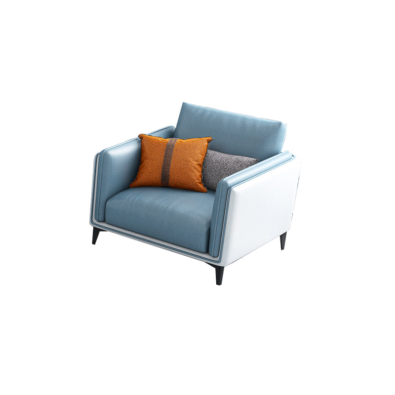 Zeitgenössisches gepolstertes Sofa Blue genähte Kissen Rückencouch mit Smokingarm