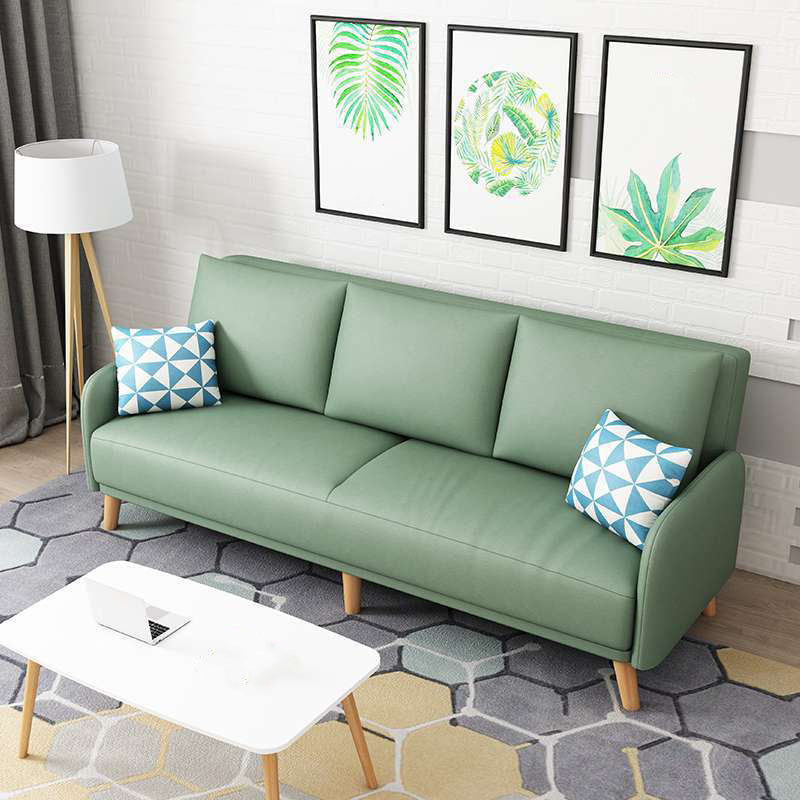Contemporary Sewn Pillow Back Couch Reclining Sofa with Wooden Legs for Apartment