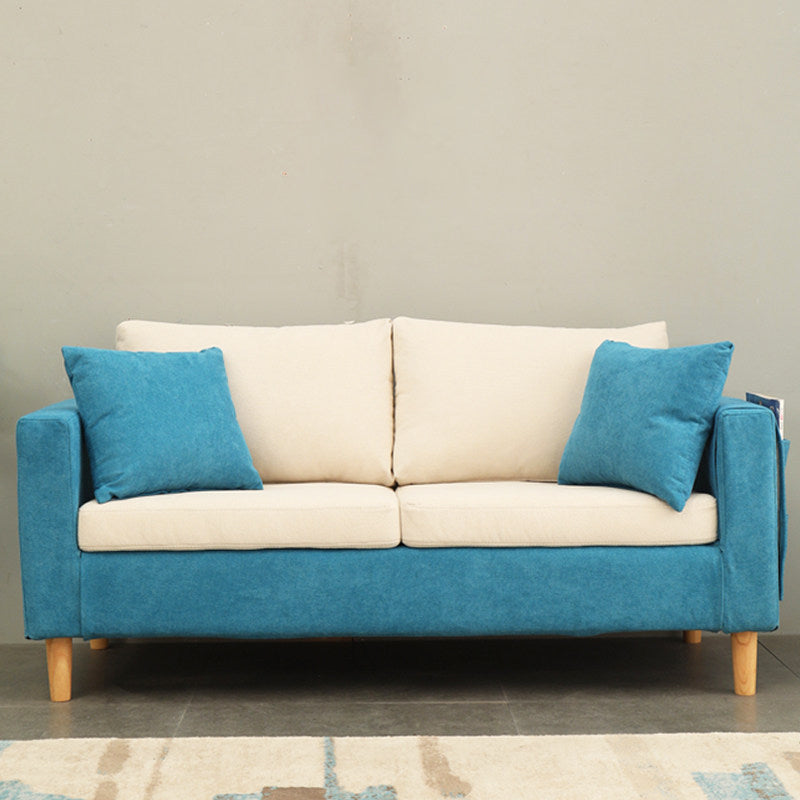 Scandinavian Tuxedo Arm Sofa Slipcovered Loveseat with Storage and Pillow Back
