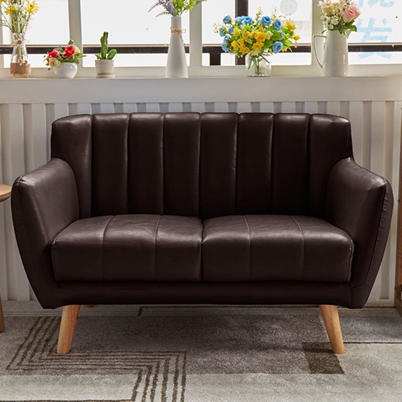 Modern Stain-Resistant Leather Sofa Square Arm Settee with Tight Back