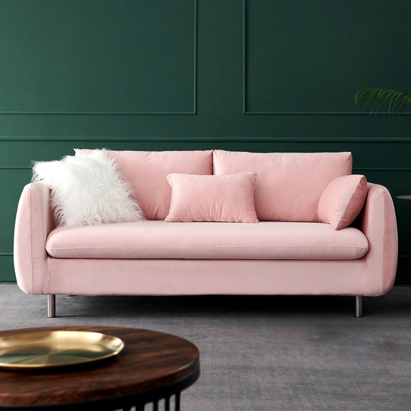 Contemporary Standard Sofa Square Arm Settee Couch with 2 Pillows