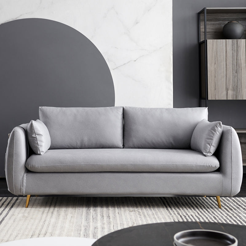 Contemporary Standard Sofa Square Arm Settee Couch with 2 Pillows