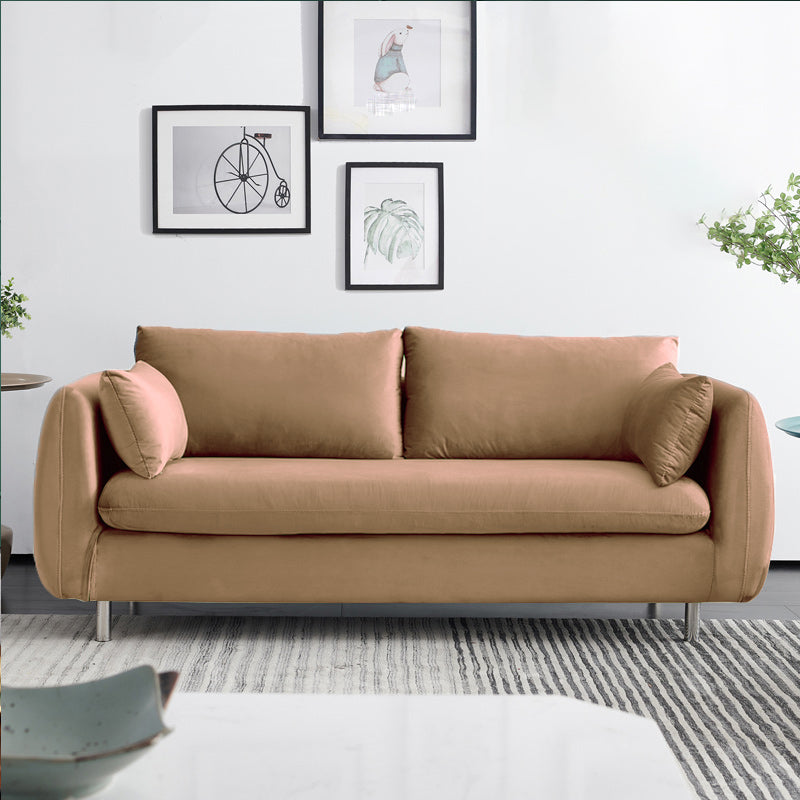 Contemporary Standard Sofa Square Arm Settee Couch with 2 Pillows