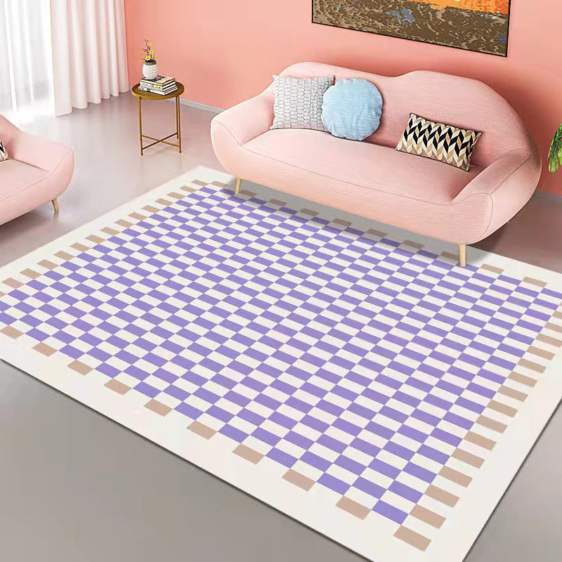 Yellow Grid Pattern Rug Polyester Modern Rug Washable Rug for Living Room