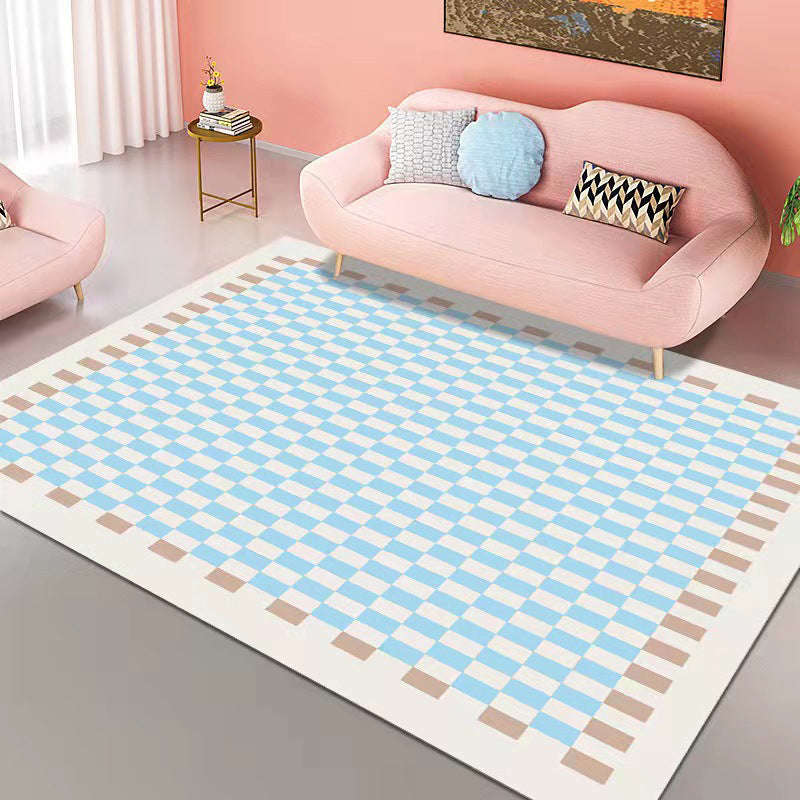 Yellow Grid Pattern Rug Polyester Modern Rug Washable Rug for Living Room