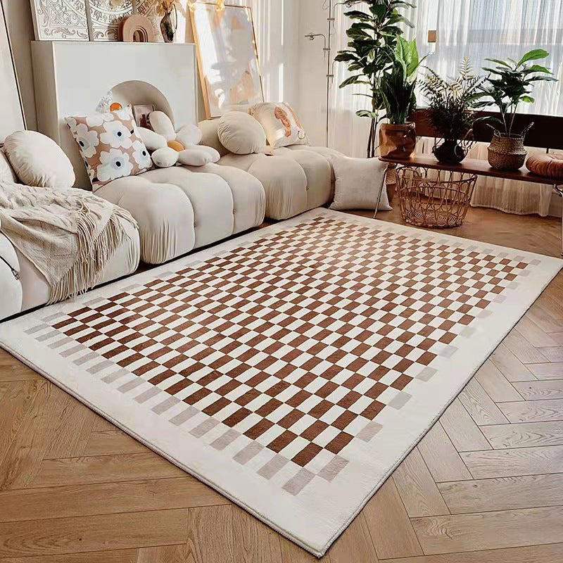 Yellow Grid Pattern Rug Polyester Modern Rug Washable Rug for Living Room