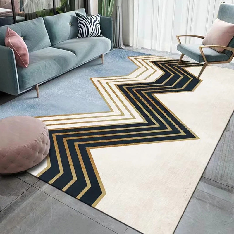 Light Gray Modern Rug Polyester Abstract Print Rug Non-Slip Backing Rug for Home Decor