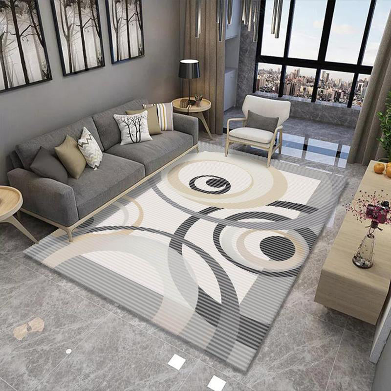 Dark Blue Geometric Rug Polyester Modern Rug Washable Rug for Drawing Room
