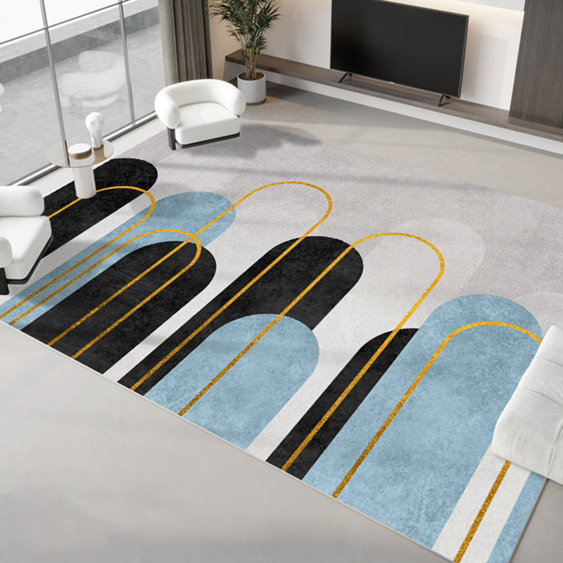 Light Gray Modern Rug Polyester Graphic Indoor Rug Non-Slip Backing Rug for Home Decor