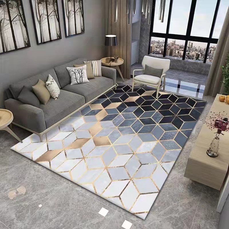 Green Cube Pattern Rug Polyester Modern Rug Washable Rug for Living Room