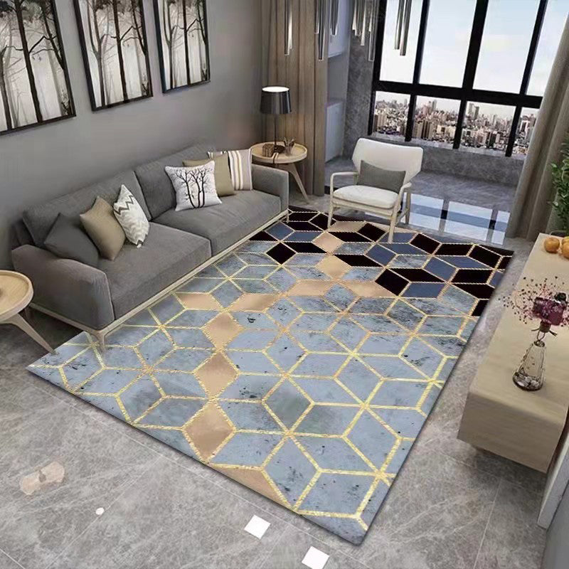 Green Cube Pattern Rug Polyester Modern Rug Washable Rug for Living Room