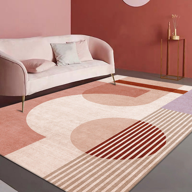 Pink Nordic Rug Polyester Color Piece Rug Washable Rug for Living Room